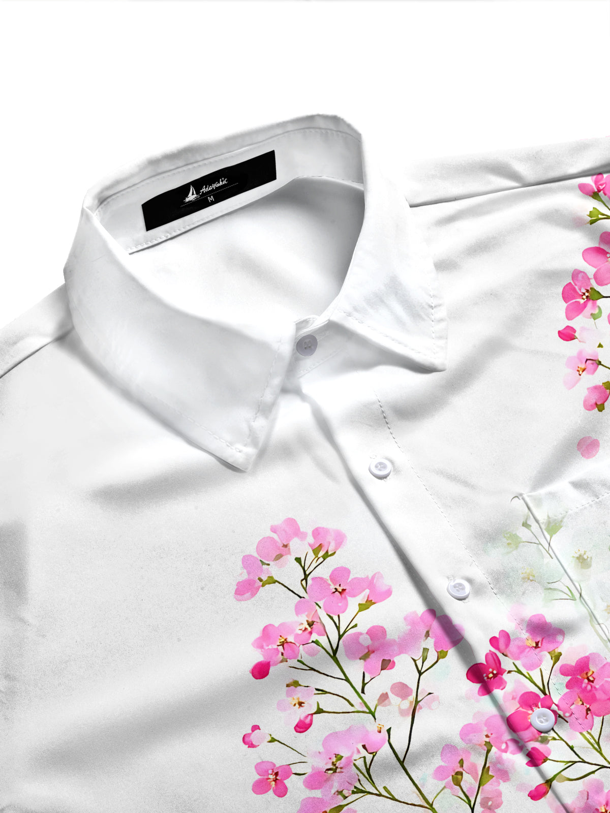 Adaychic Men's Floral Pink Flower Print Floral Pattern Long Sleeve Shirt with Chest Pocket