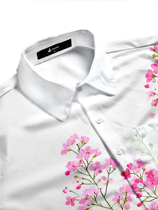 Adaychic Men's Floral Pink Flower Print Floral Pattern Long Sleeve Shirt with Chest Pocket