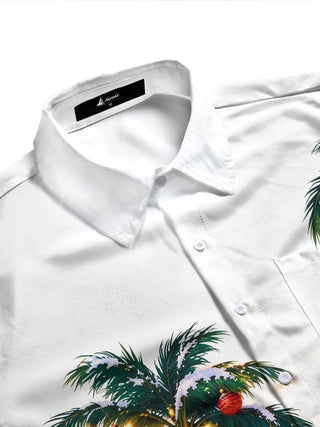 Adaychic Men's Long Sleeve Shirt - Palm Trees With Christmas Ornaments And Lights Print with Chest Pocket