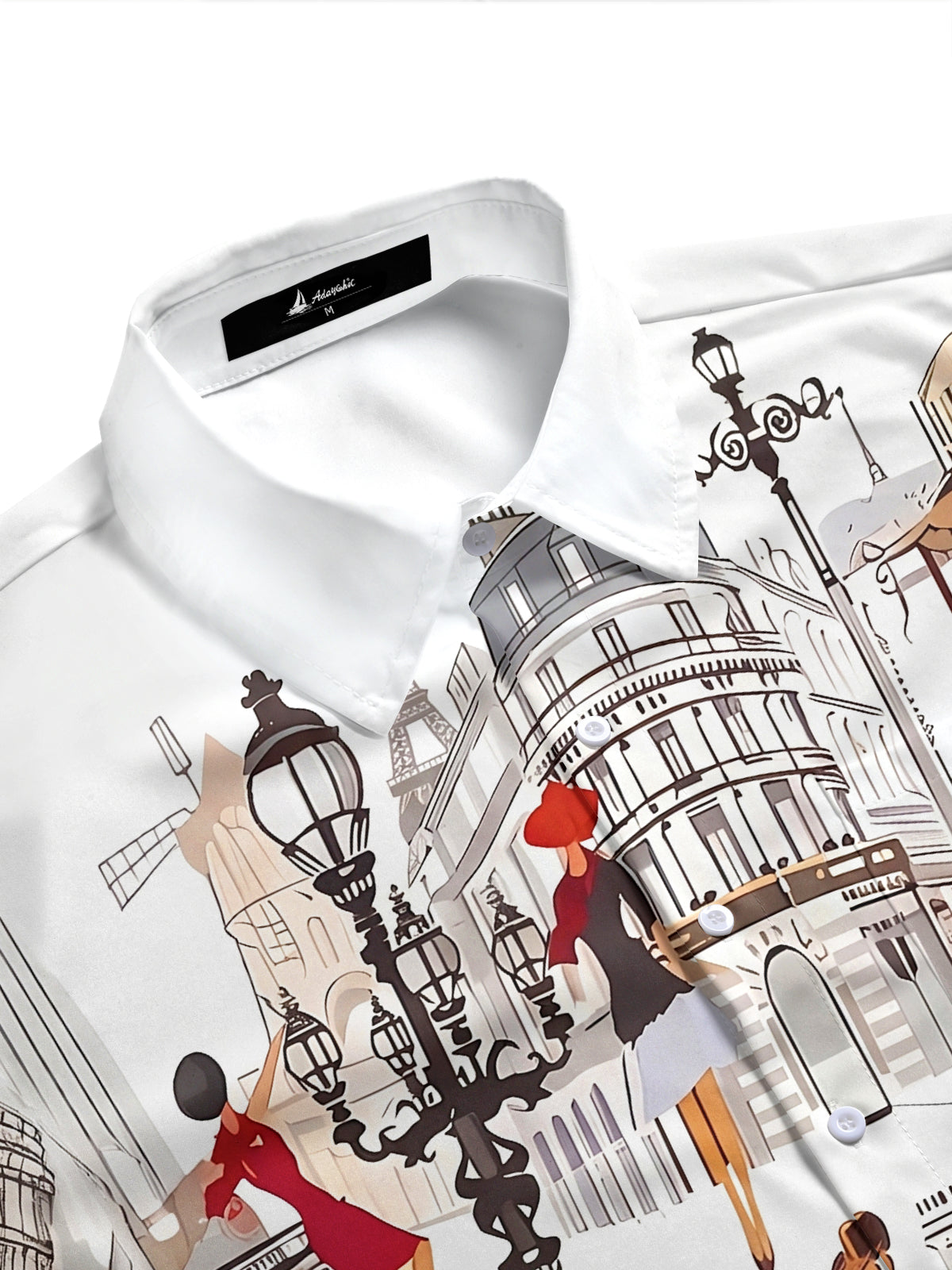 Adaychic Men's Graphic Paris Cityscape Sketch Print Short Sleeve Button Down Shirt with Chest Pocket