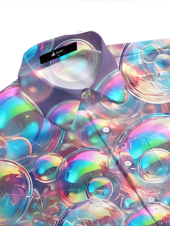 Adaychic Men's 3D Iridescent Bubbles Print Short Sleeve Shirt with Chest Pocket