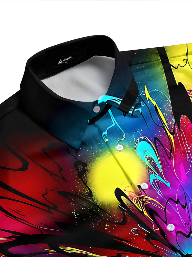 Adaychic Men's Tie Dye Colorful Abstract Radial Burst Print Short Sleeve Shirt with Chest Pocket