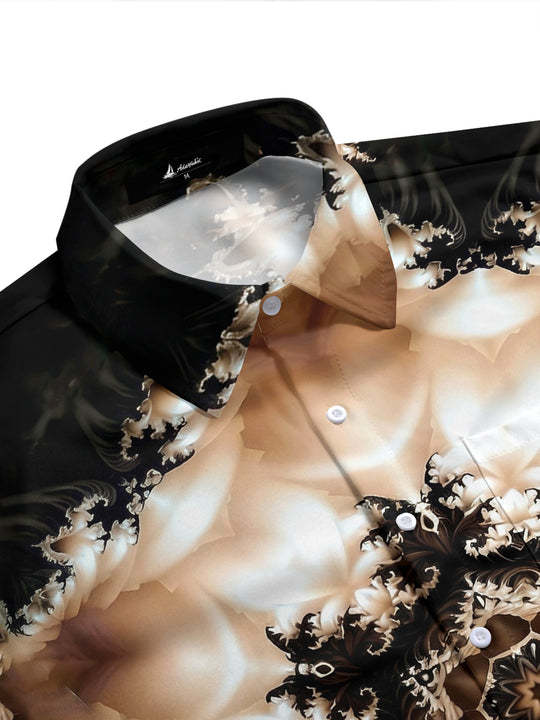 Adaychic Men's Printed Fractal Mandala Pattern Short Sleeve Shirt with Chest Pocket