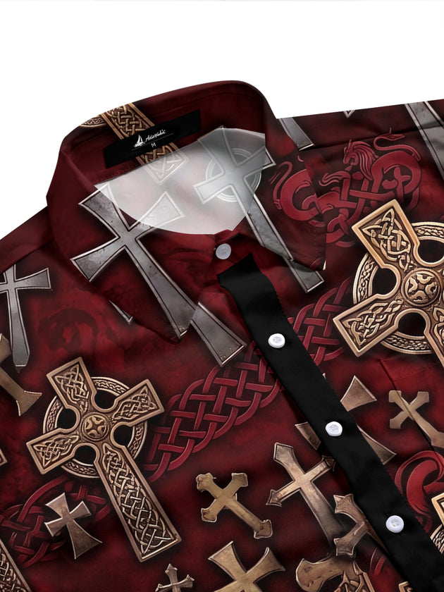 Adaychic Cross Men's Pocket Long Sleeve Shirts