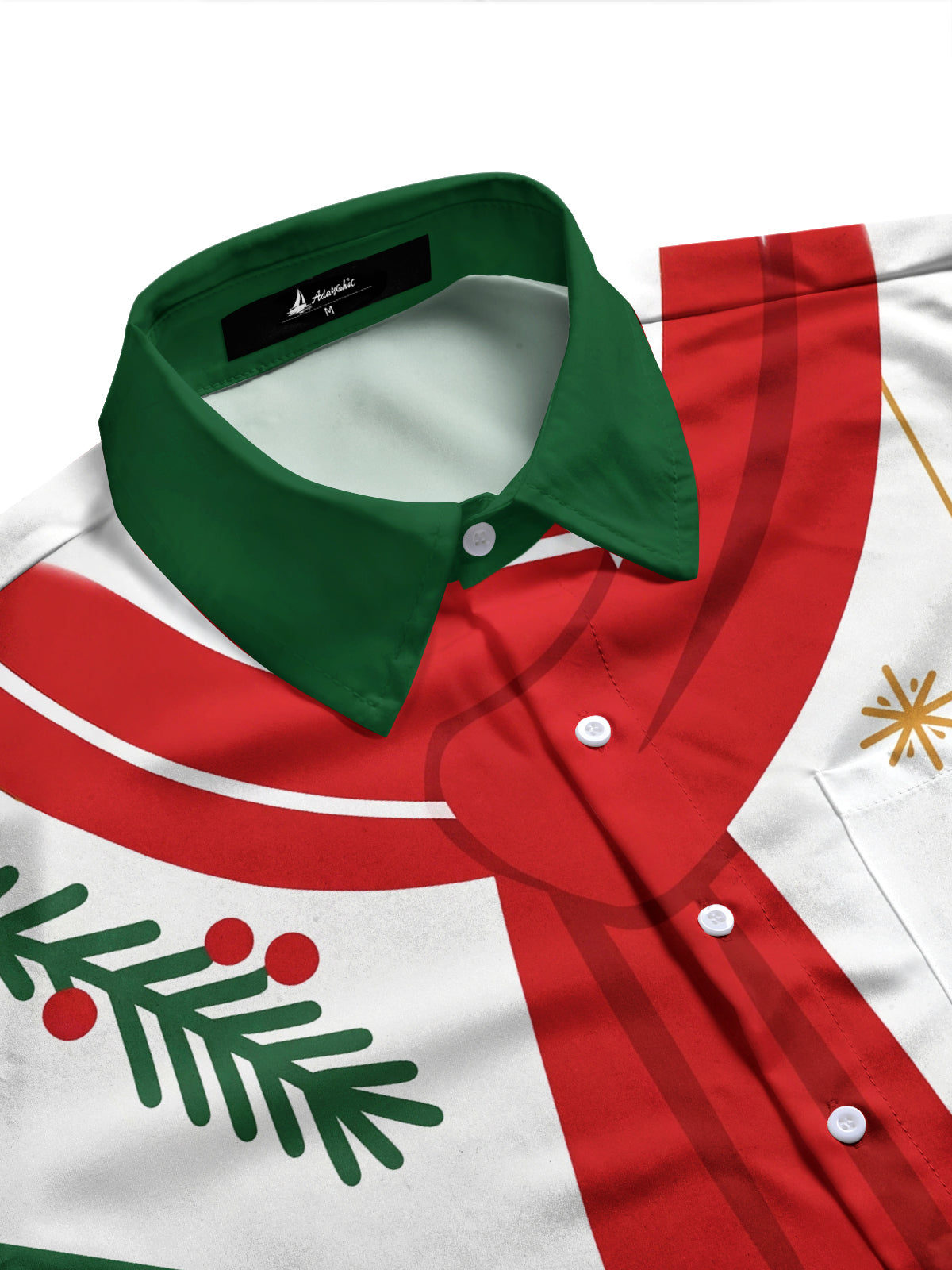 Adaychic Men's Long Sleeve Shirt - Christmas Scarf And Ornaments With Pine Branches Print with Chest Pocket