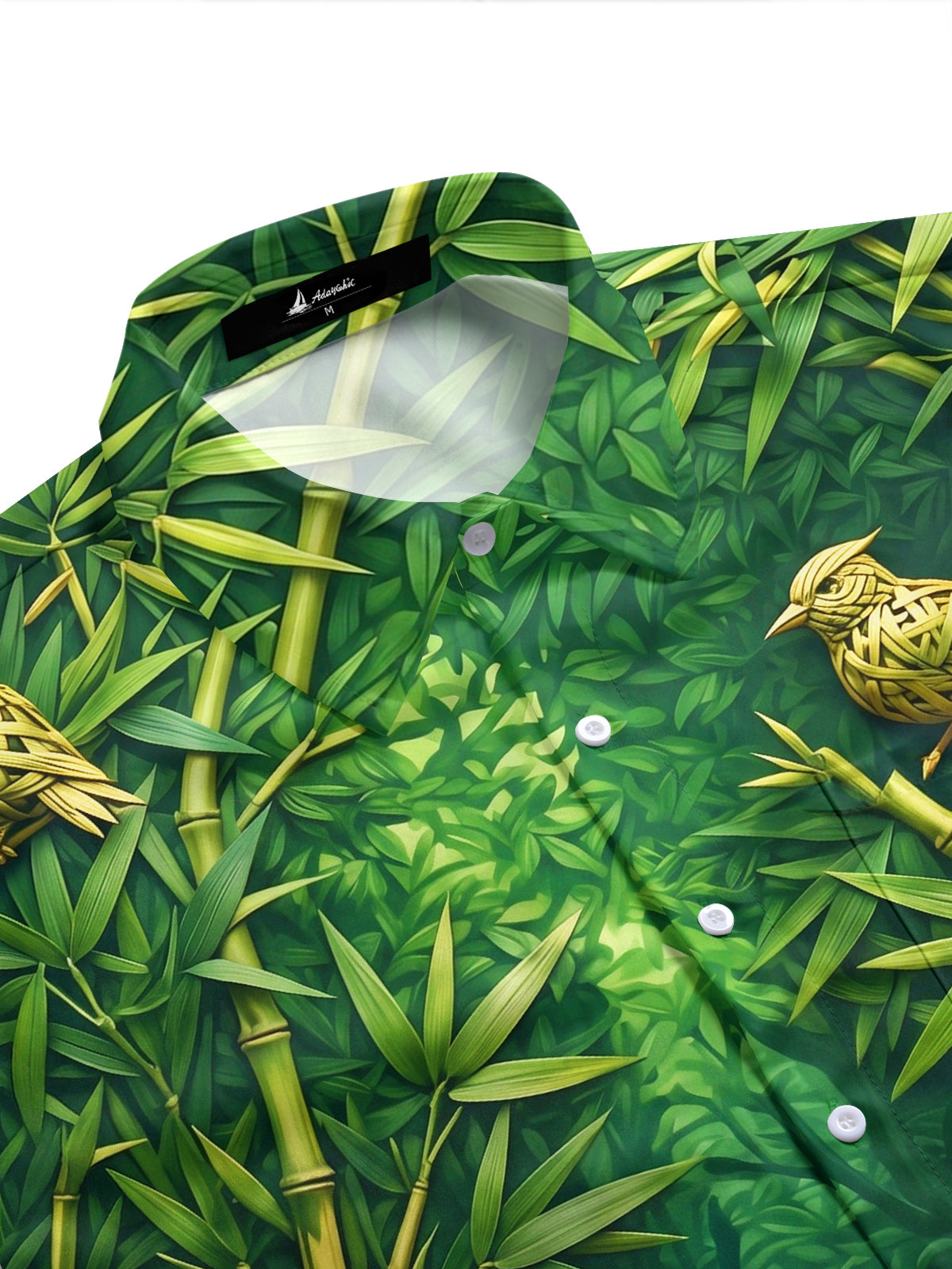 Adaychic Men's Short Sleeve Shirt - Bamboo Weave Monkeys And Chameleon Birds Print with Chest Pocket