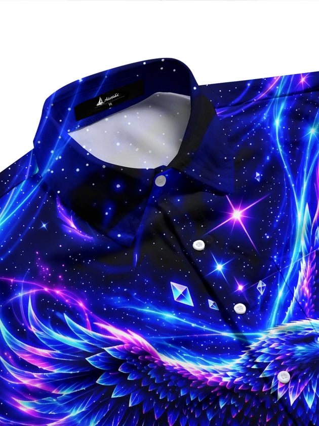 Adaychic Men's Neon Eagle With Galaxy Background Print Long Sleeve Shirt with Chest Pocket