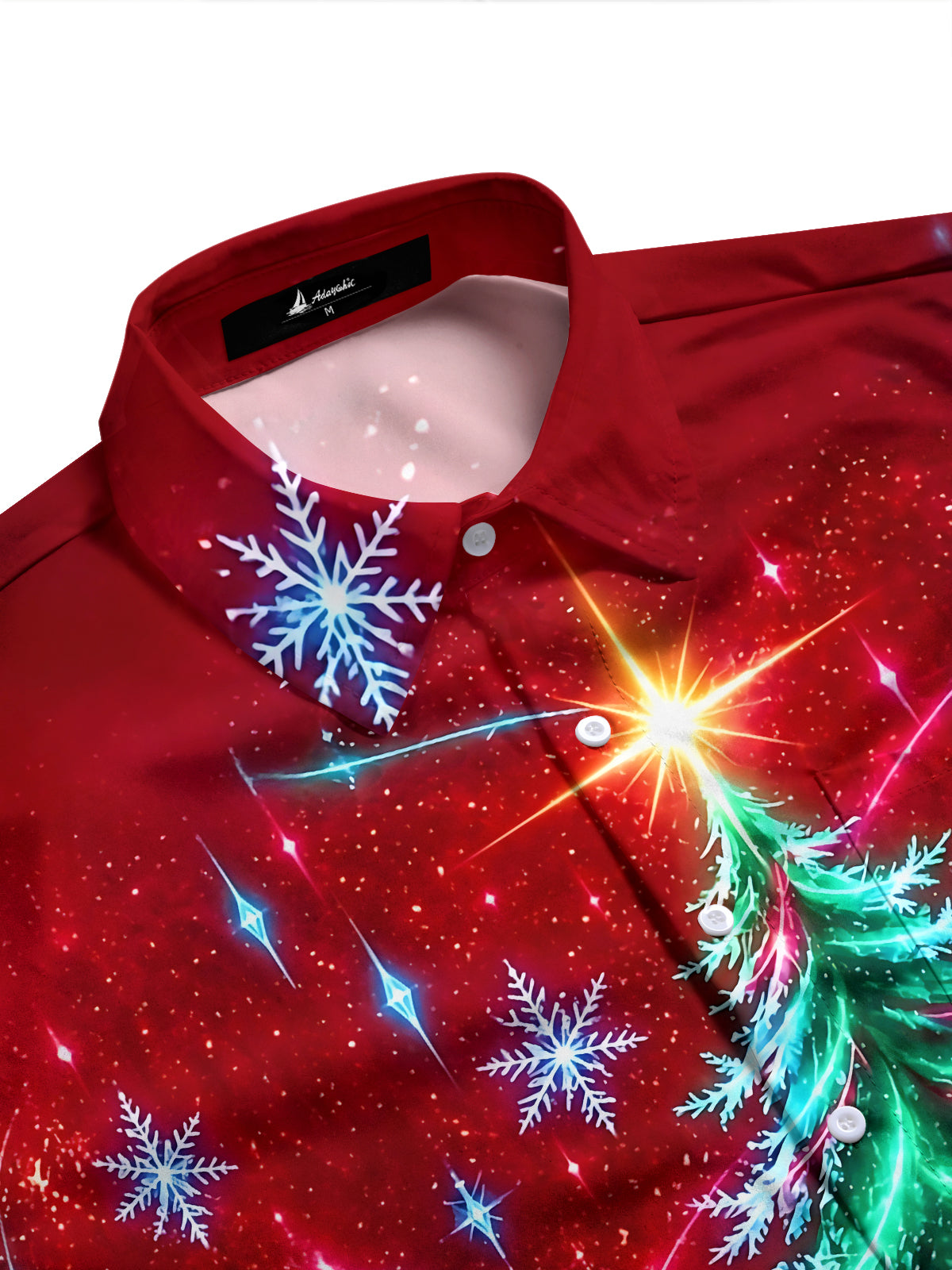 Adaychic Men's Long Sleeve Shirt - Christmas Tree With Snowflakes And Light Trails Print with Chest Pocket