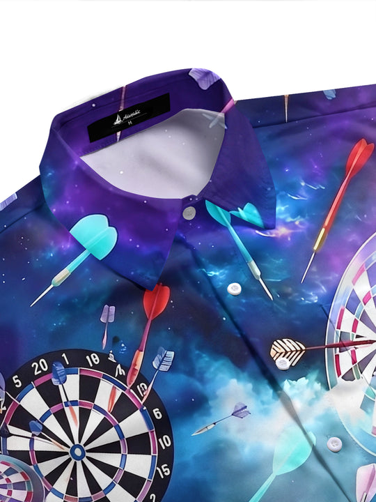 Adaychic Men's Printed Dartboard Pattern Short Sleeve Shirt with Chest Pocket