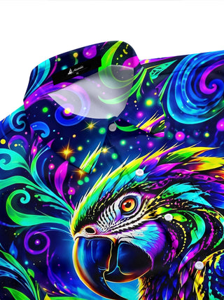 Adaychic Men's Neon Parrot With Swirling Patterns Print Short Sleeve Shirt with Chest Pocket