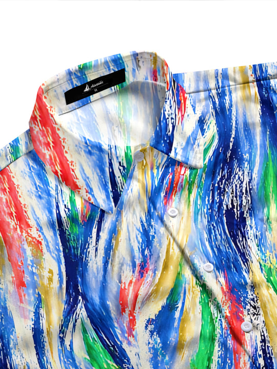 Adaychic Men's Printed Abstract Brushstroke Gradient Print Long Sleeve Shirt with Chest Pocket