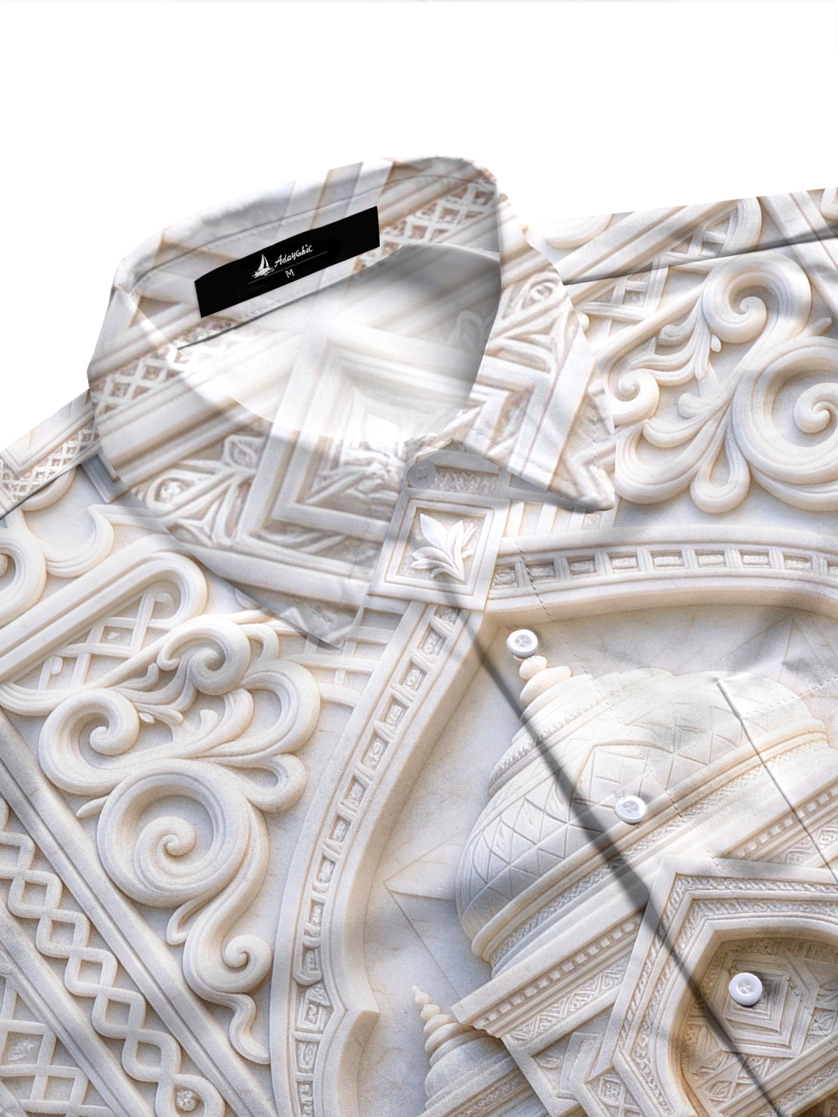 Adaychic Men's Marble Palace Relief Architecture Print Long Sleeve Shirt with Chest Pocket