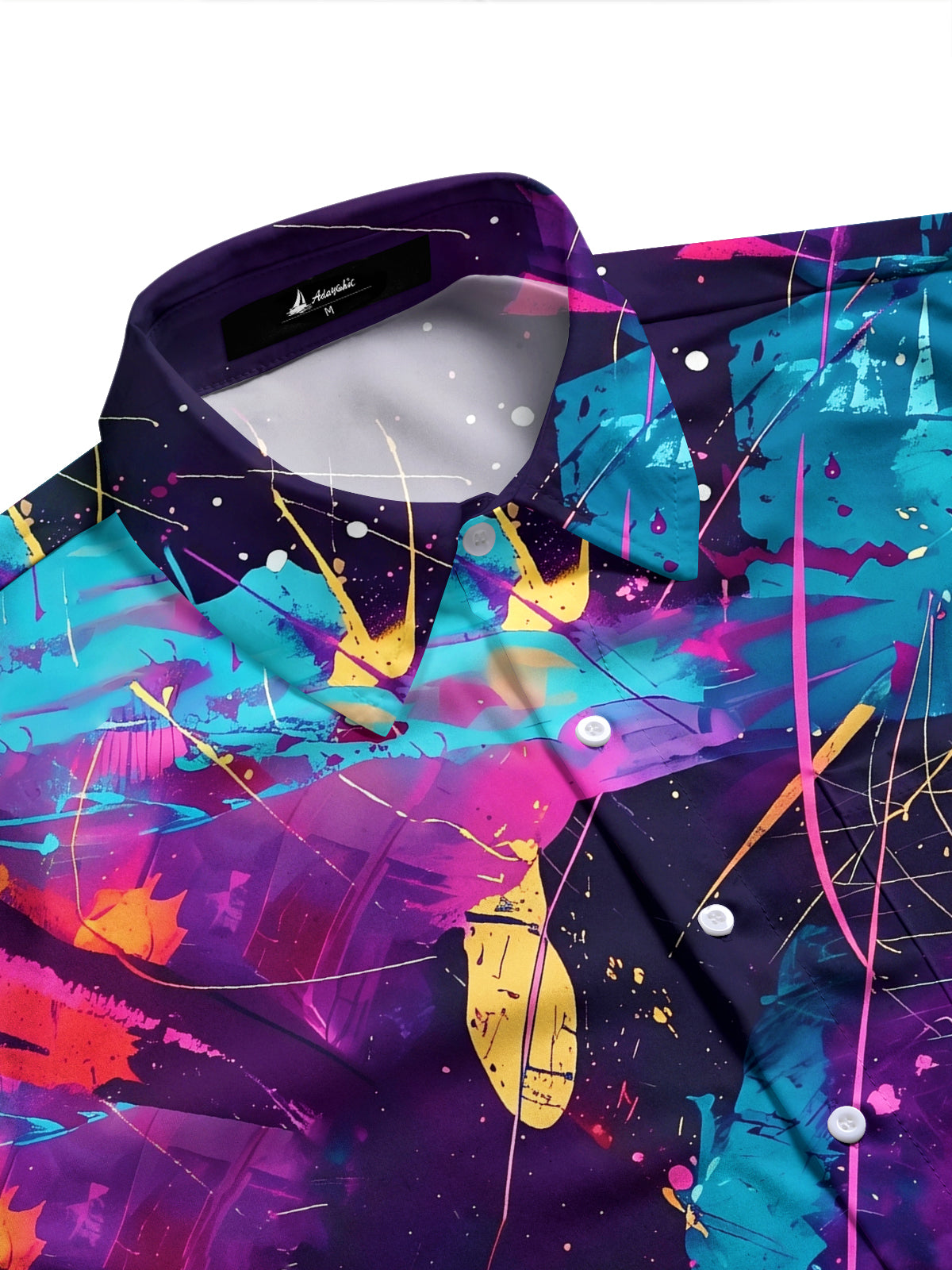Adaychic Men's Tie Dye Colorful Abstract Paint Splatter Print Long Sleeve Shirt with Chest Pocket