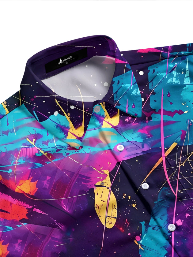 Adaychic Men's Tie Dye Colorful Abstract Paint Splatter Print Long Sleeve Shirt with Chest Pocket