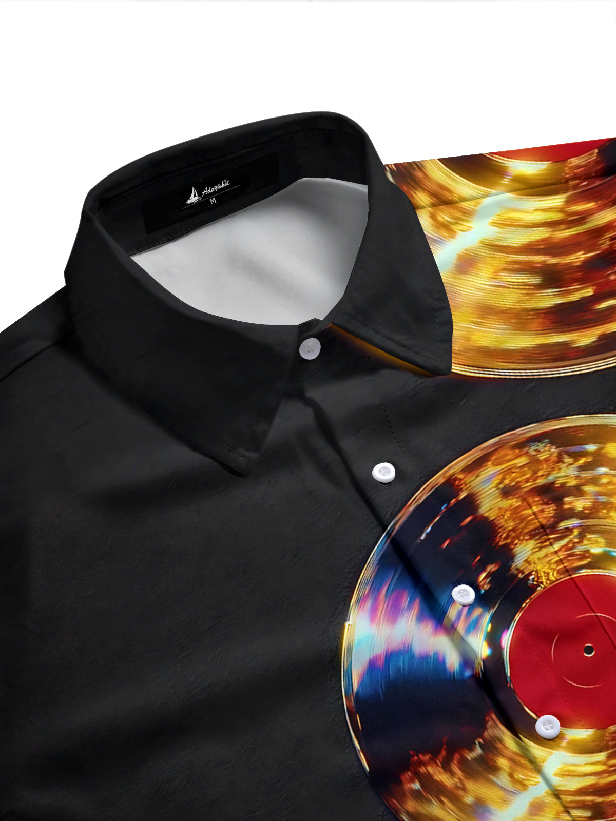 Adaychic Men's Vintage Style Vinyl Records Print Short Sleeve Shirt with Chest Pocket