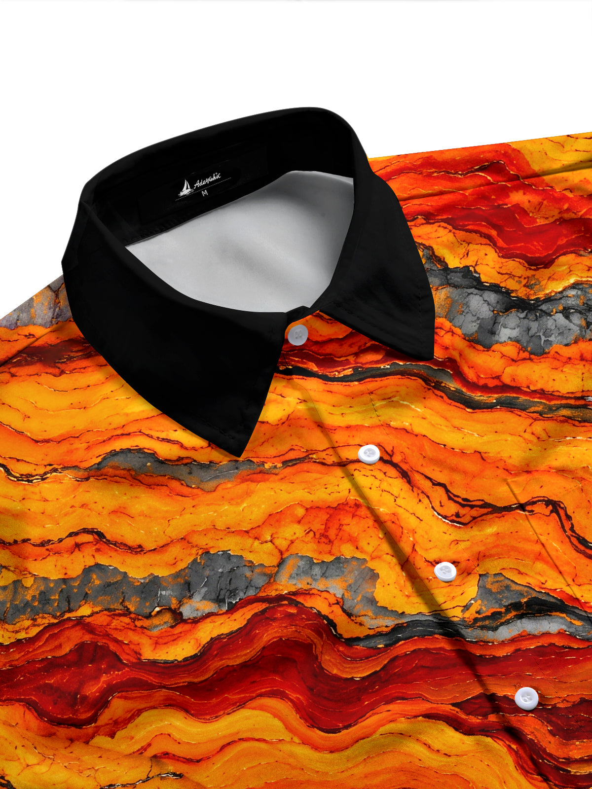 Adaychic Men's Abstract Wavy Lava And Rock Pattern Long Sleeve Shirt with Chest Pocket