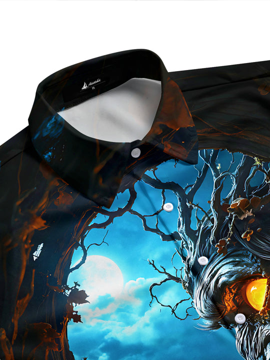 Adaychic Men's Graphic Ancient Tree Spirit And Fox Print Short Sleeve Shirt with Chest Pocket