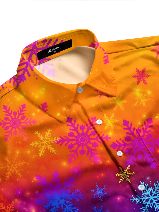 Adaychic Men's Printed Colorful Snowflakes Print Long Sleeve Shirt with Chest Pocket