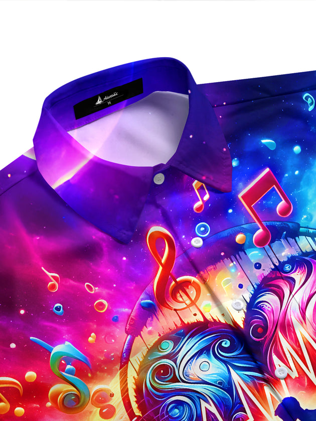 Adaychic Men's Graphic Music Notes Print Short Sleeve Shirt with Chest Pocket
