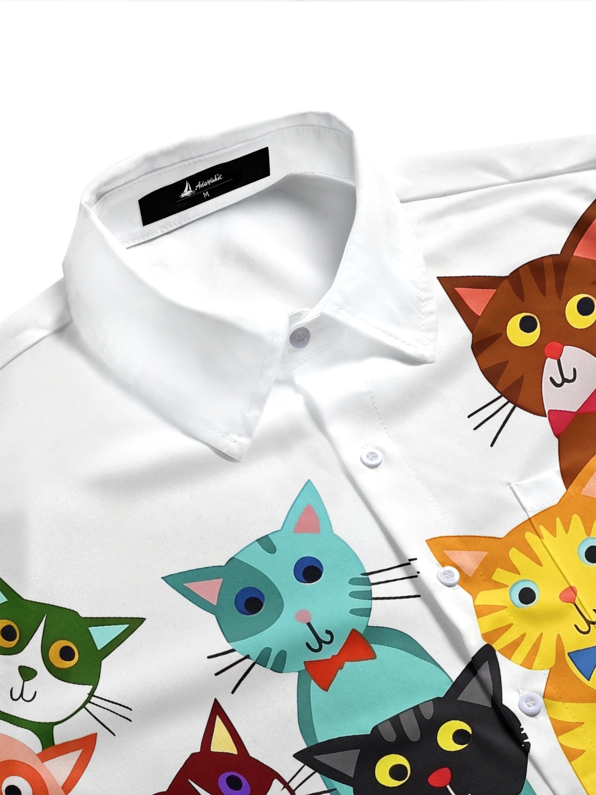 Adaychic Men's Hawaiian Colorful Cartoon Cats Print Short Sleeve Shirt with Chest Pocket