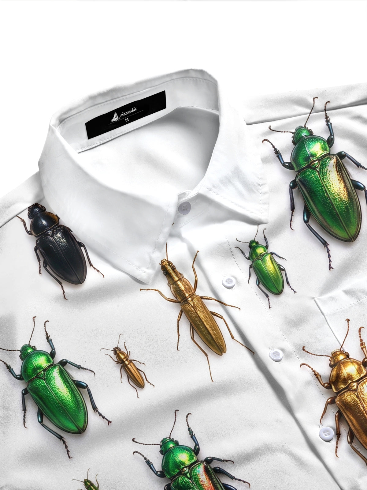 Adaychic Men's Metallic Beetles And Insects Print Long Sleeve Shirt with Chest Pocket
