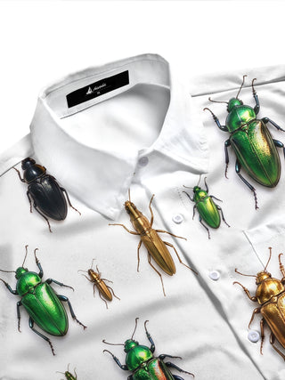 Adaychic Men's Metallic Beetles And Insects Print Long Sleeve Shirt with Chest Pocket