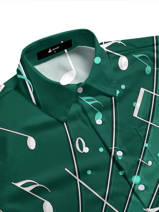 Adaychic Men's Graphic Music Notes Print Short Sleeve Shirt with Chest Pocket