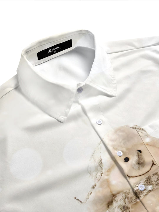 Adaychic Men's Graphic Snowman Print Winter Snow Print Short Sleeve Shirt with Chest Pocket