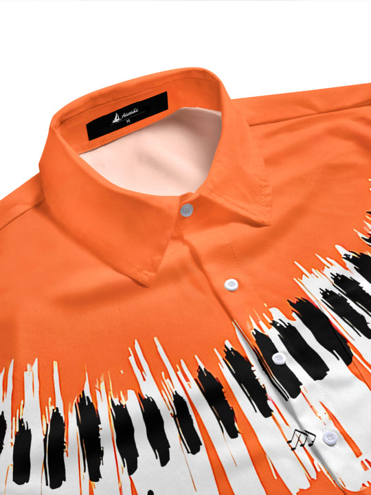 Adaychic Men's Hawaiian Piano Keyboard Print Short Sleeve Shirt with Chest Pocket