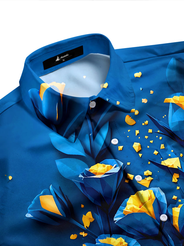 Adaychic Men's 3D 3D Origami Roses Print Long Sleeve Shirt with Chest Pocket