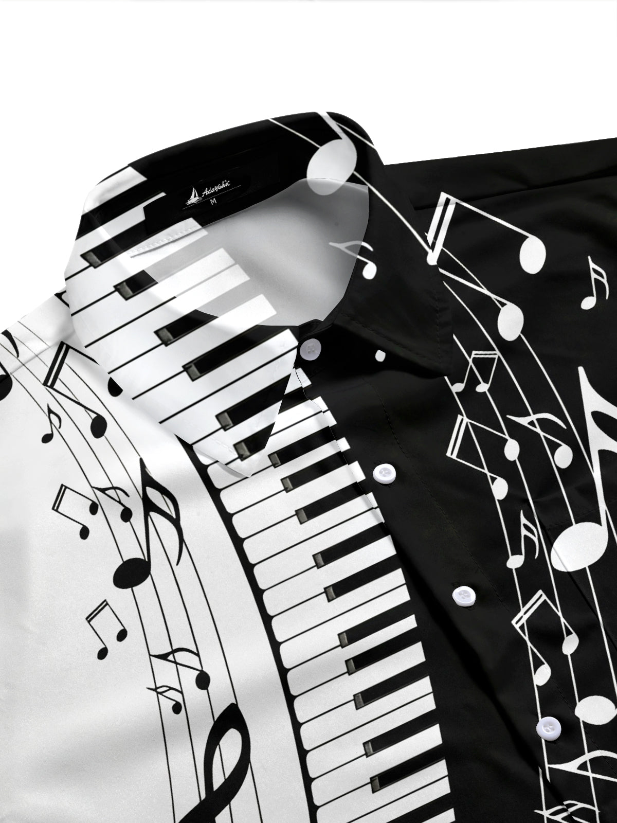 Adaychic Men's Graphic Piano Keyboard Print Short Sleeve Shirt with Chest Pocket