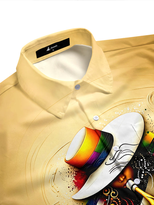 Adaychic Jazz Saxophone Player Men's Short Sleeve Shirt with Chest Pocket