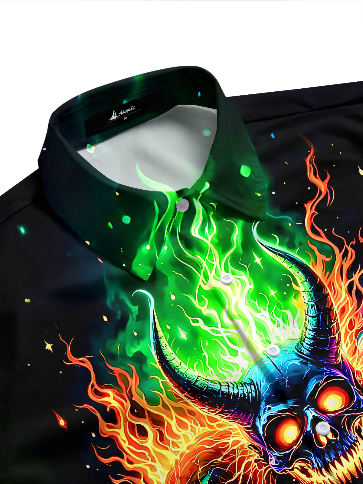 Adaychic Men's Skull Flame Candle Graphic Print Short Sleeve Button Down Shirt with Chest Pocket