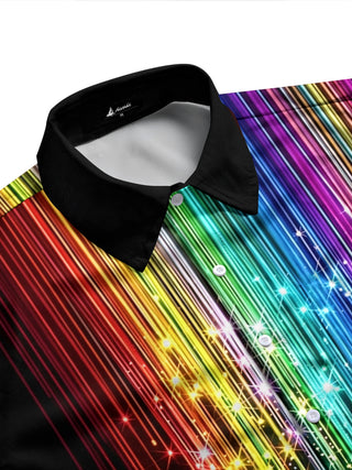 Adaychic Men's Rainbow Gradient Lines With Sparkles Print Long Sleeve Shirt with Chest Pocket