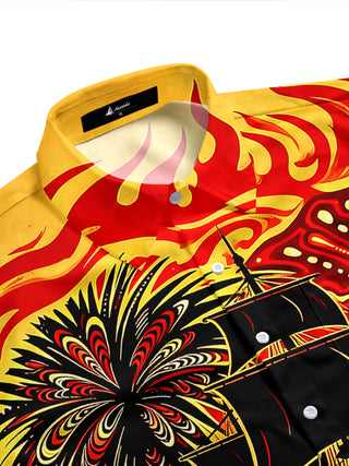 Adaychic Men's Hawaiian Pirate Ship Print Palm Tree Print Short Sleeve Shirt with Chest Pocket
