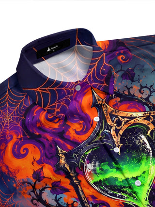 Adaychic Men's Short Sleeve Shirt - Halloween Gothic Hourglass With Green Liquid Print with Chest Pocket