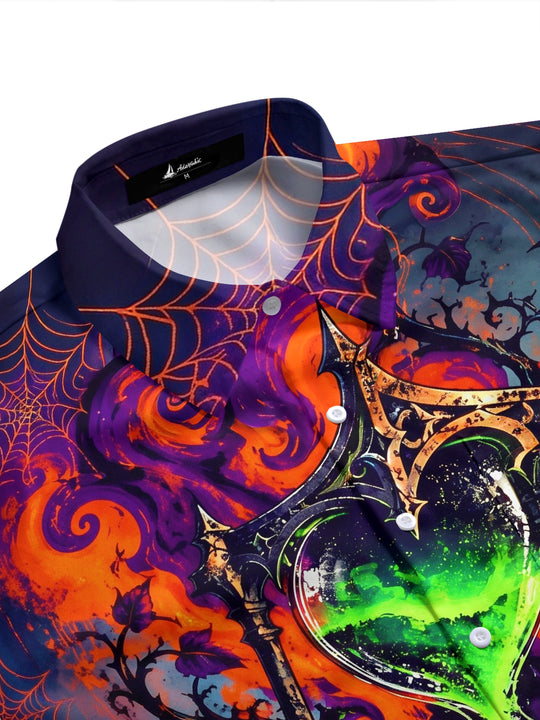 Adaychic Men's Short Sleeve Shirt - Halloween Gothic Hourglass With Green Liquid Print with Chest Pocket