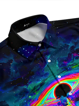 Adaychic Men's Graphic Rainbow Eclipse Print Short Sleeve Shirt with Chest Pocket