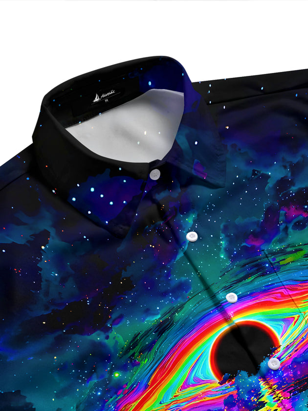 Adaychic Men's Graphic Rainbow Eclipse Print Short Sleeve Shirt with Chest Pocket
