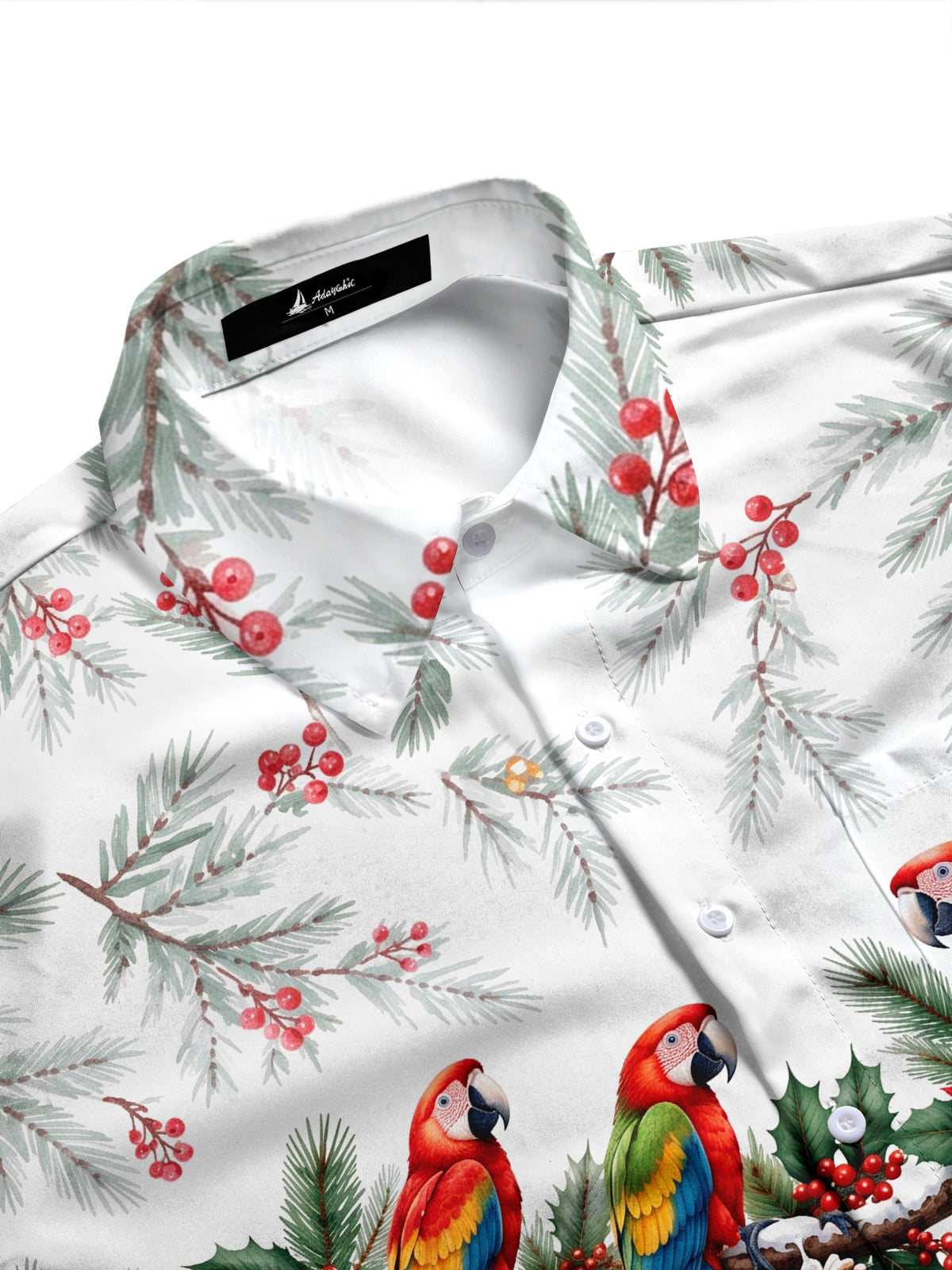 Adaychic Men's Christmas Parrots And Pine Cones Print Long Sleeve Shirt with Chest Pocket