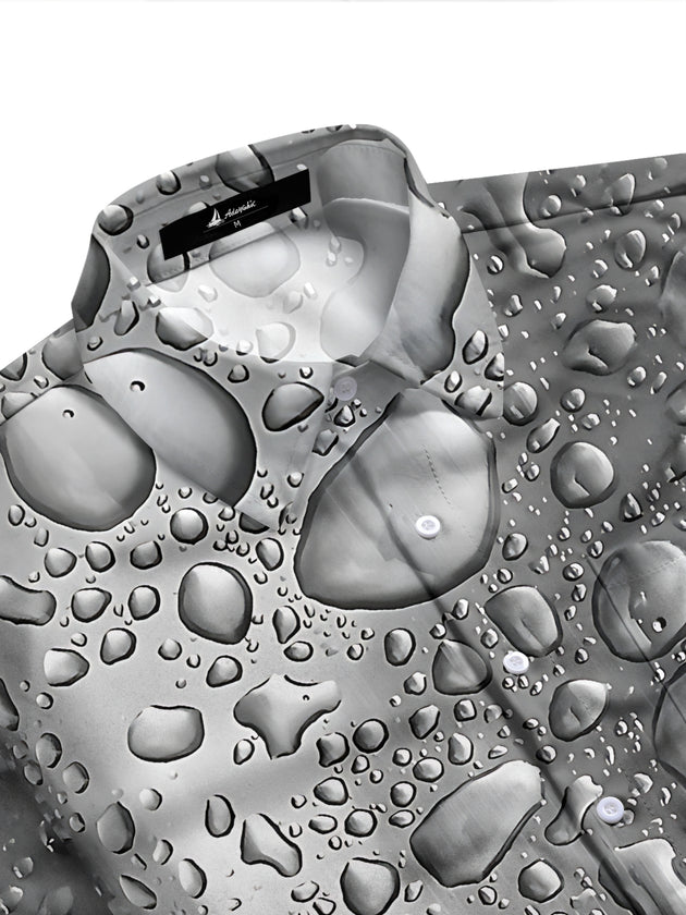 Adaychic Men's 3D Water Drop Pattern 3D Water Droplets Print Long Sleeve Shirt with Chest Pocket