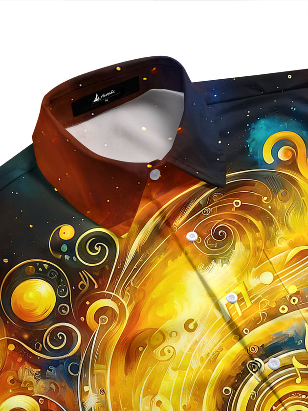 Adaychic Men's Graphic Musical Notes Print Short Sleeve Shirt with Chest Pocket