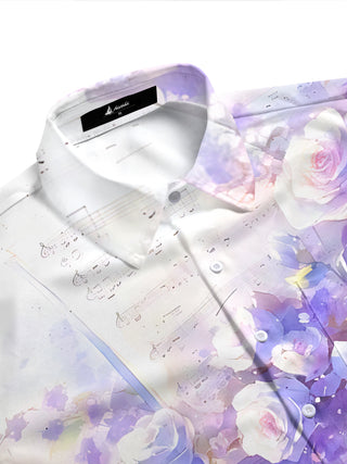 Adaychic Men's Printed Watercolor Roses Print Short Sleeve Shirt with Chest Pocket