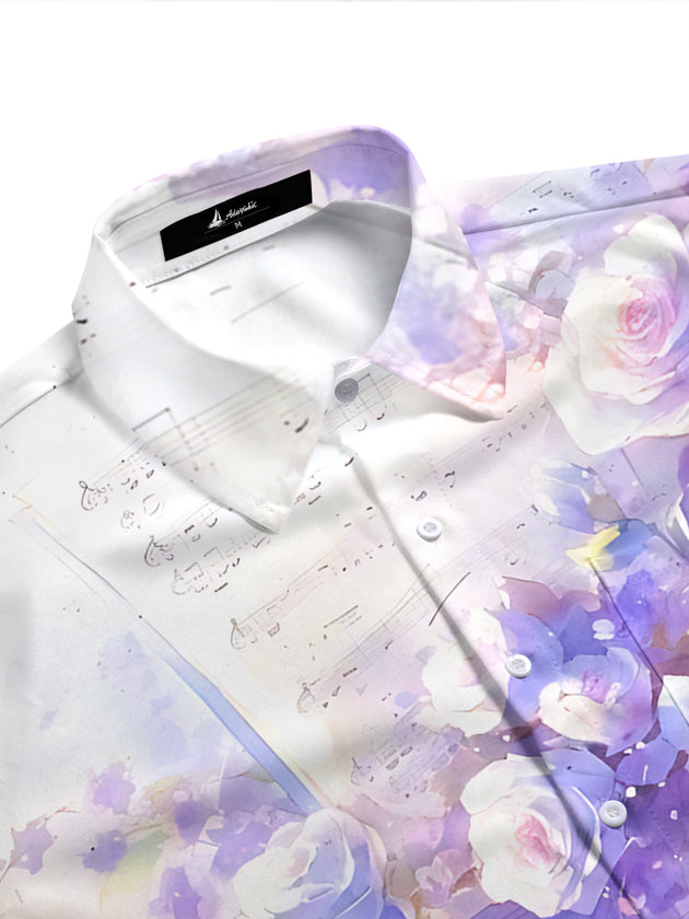 Adaychic Men's Printed Watercolor Roses Print Short Sleeve Shirt with Chest Pocket