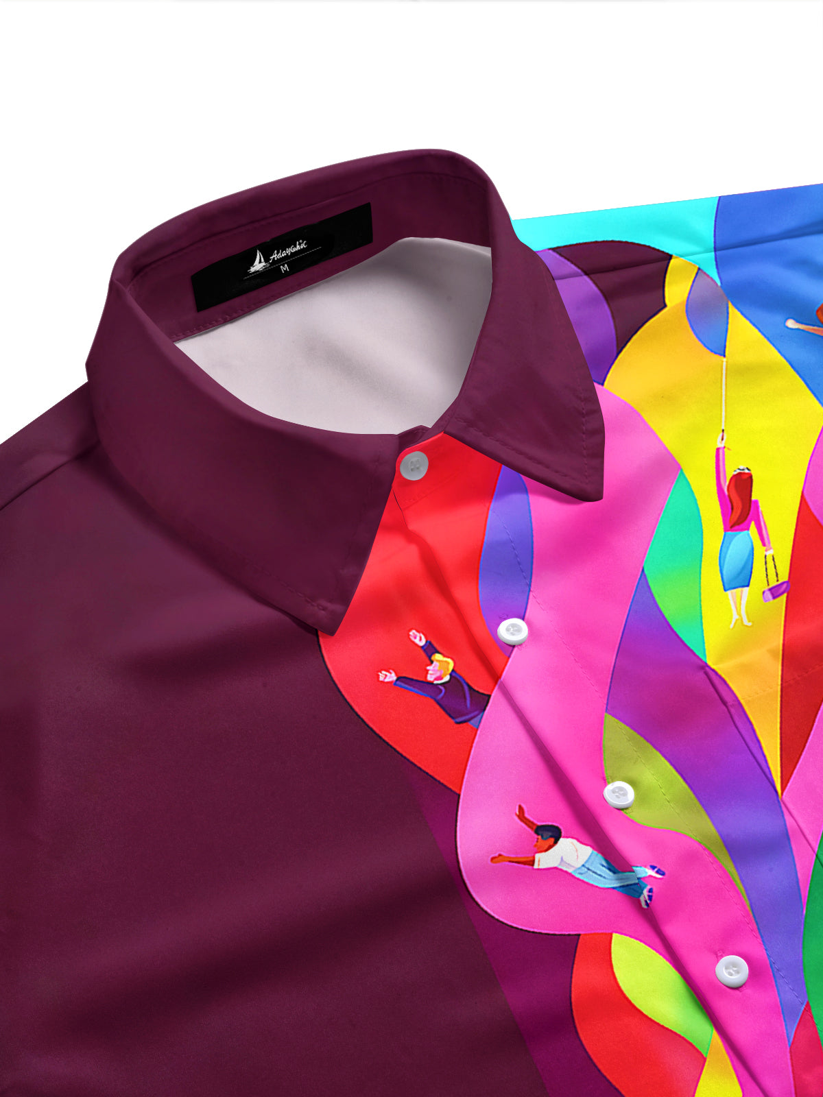 Adaychic Men's Trumpet With Colorful Abstract Waves Print Short Sleeve Shirt with Chest Pocket