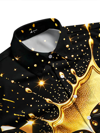Adaychic Men's Printed Gold Dice Splash Print Short Sleeve Shirt with Chest Pocket