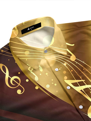 Adaychic Men's Graphic Musical Notes Print Short Sleeve Shirt with Chest Pocket
