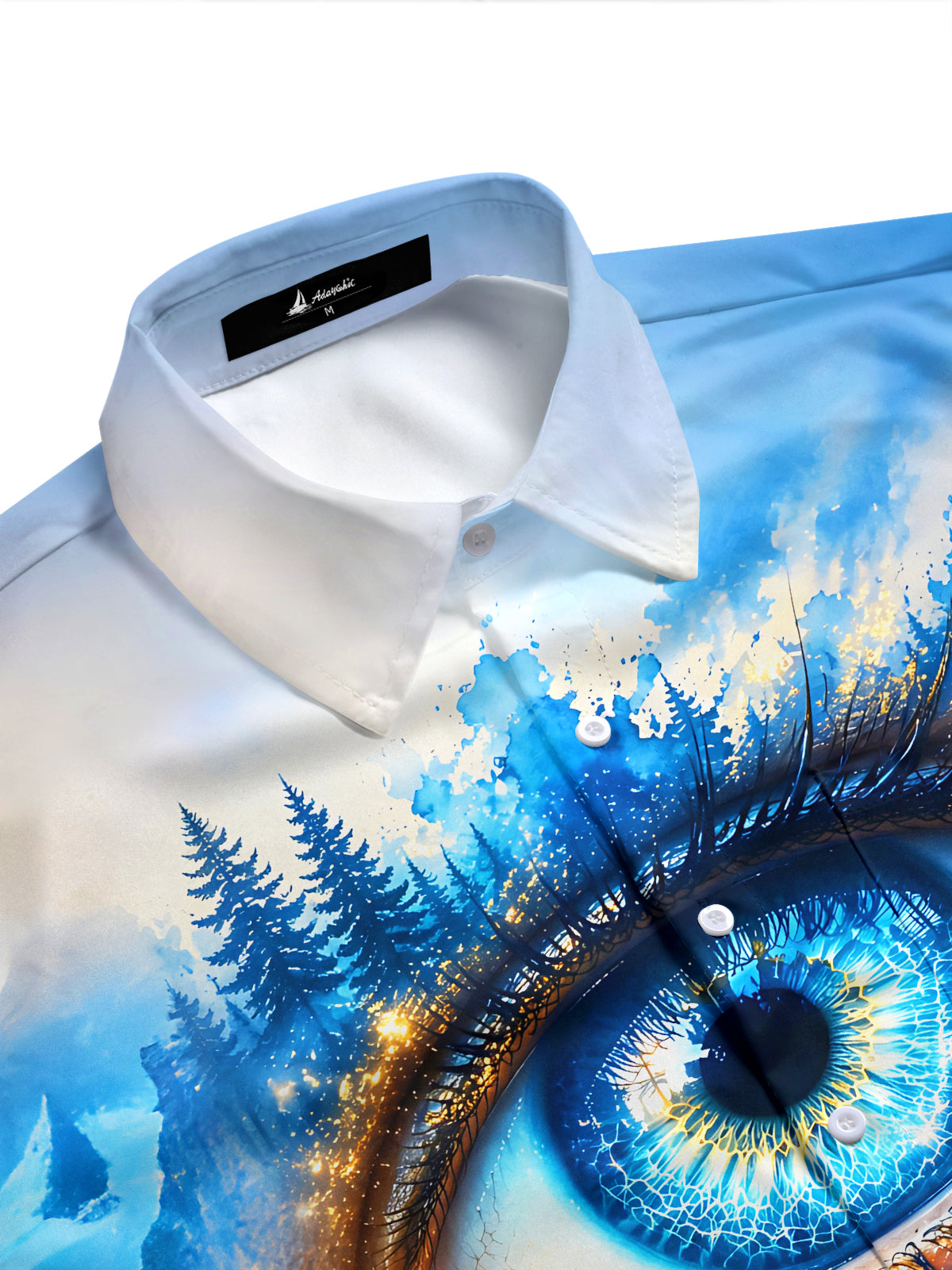 Adaychic Men's Graphic Blue Eye Landscape Print Short Sleeve Shirt with Chest Pocket