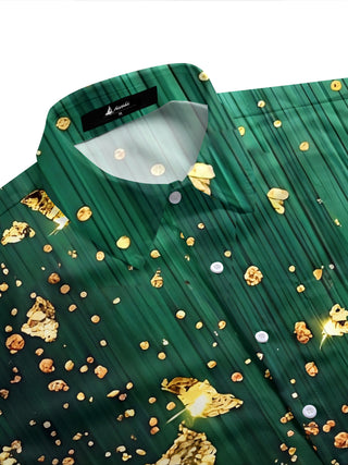Adaychic Men's Hawaiian Gold Foil Crystals And Dots Print Short Sleeve Shirt with Chest Pocket