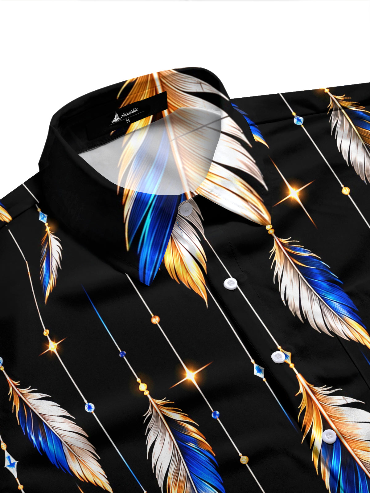 Adaychic Men's Printed Feathers And Hanging Crystals Print Long Sleeve Shirt with Chest Pocket